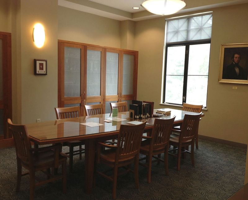 Photo of local history room which includes conference tables and chairs