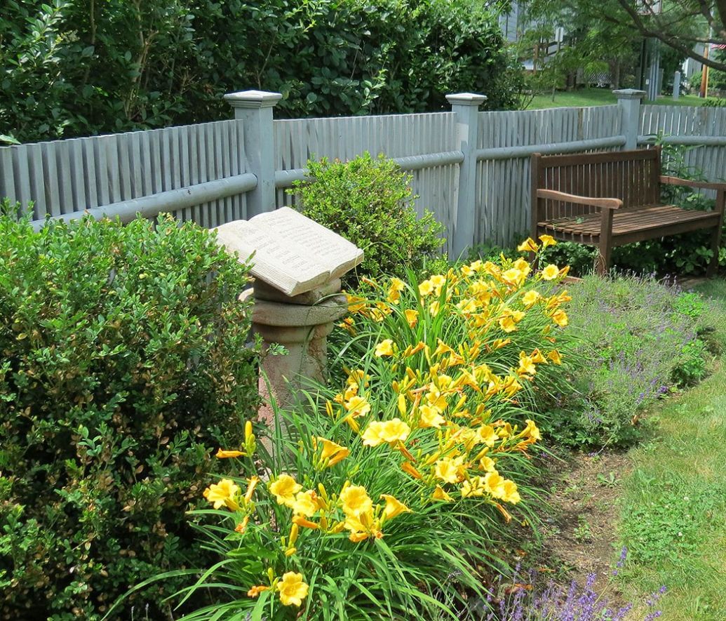 Photo of the front gardens at the Rowley Public Library