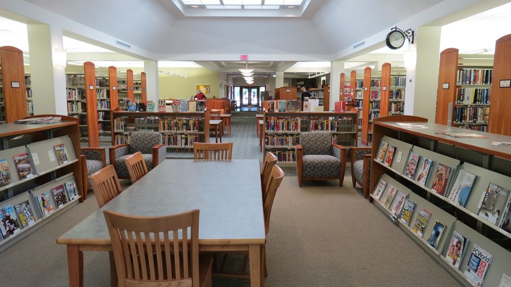 Interior photo of the main reading room at the rowley public library