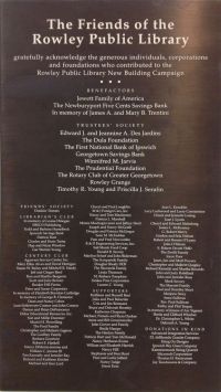 photo of the Friends of the Rowley public library donation plaque